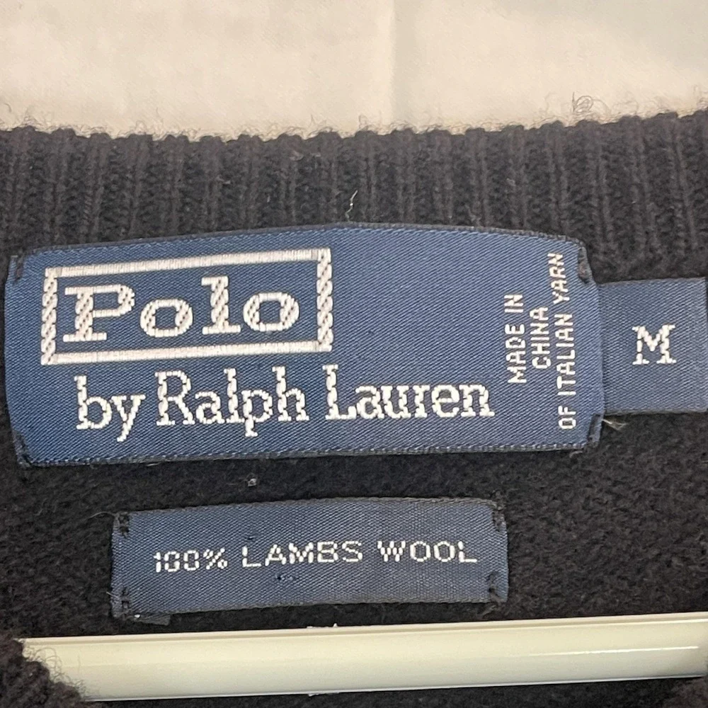 Polo Ralph Lauren Sweater‎ Mens Medium Black Lambswool V Neck Knit Pullover Pony